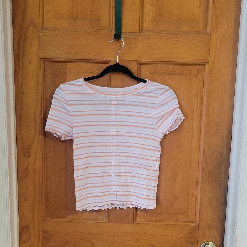 Striped Kids Shirt - Pink and White
